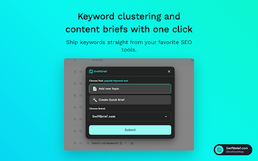 Swiftbrief SEO: Clustering + Content Briefs from Chrome web store to be run with OffiDocs Chromium online Swiftbrief SEO: Clustering + Content Briefs from Chrome web store to be run with OffiDocs Chromium online