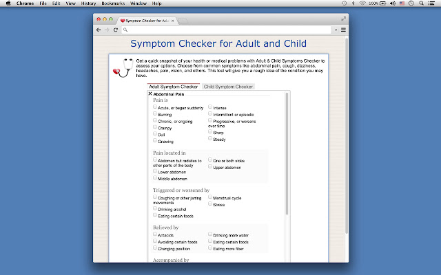 Symptom Checker for Adult and Child from Chrome web store to be run with OffiDocs Chromium online Symptom Checker for Adult and Child from Chrome web store to be run with OffiDocs Chromium online