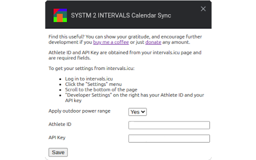 SYSTM 2 INTERVALS Calendar Sync from Chrome web store to be run with OffiDocs Chromium online SYSTM 2 INTERVALS Calendar Sync from Chrome web store to be run with OffiDocs Chromium online