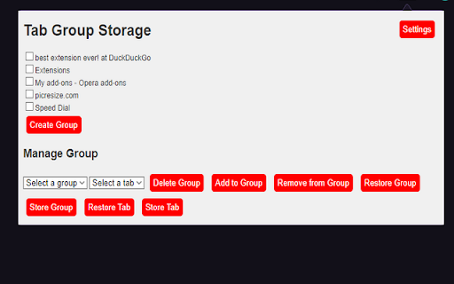 Tab Groups Storage from Chrome web store to be run with OffiDocs Chromium online Tab Groups Storage from Chrome web store to be run with OffiDocs Chromium online