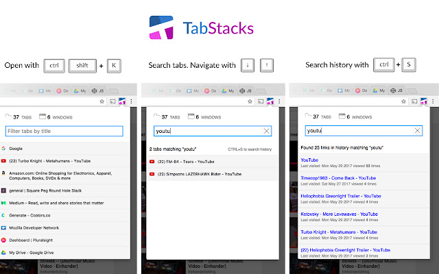 Tab Stacks: tab menu and history search from Chrome web store to be run with OffiDocs Chromium online Tab Stacks: tab menu and history search from Chrome web store to be run with OffiDocs Chromium online