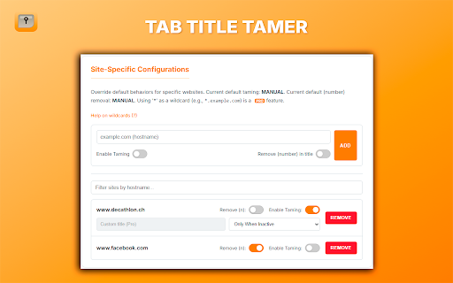 Tab Title Tamer from Chrome web store to be run with OffiDocs Chromium online Tab Title Tamer from Chrome web store to be run with OffiDocs Chromium online