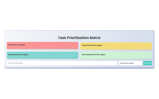 Task Prioritization Matrix from Chrome web store to be run with OffiDocs Chromium online Task Prioritization Matrix from Chrome web store to be run with OffiDocs Chromium online