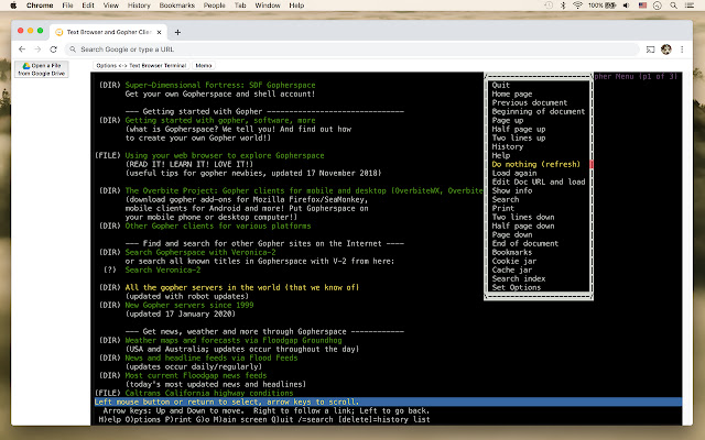 Text Browser and Gopher Client from Chrome web store to be run with OffiDocs Chromium online Text Browser and Gopher Client from Chrome web store to be run with OffiDocs Chromium online