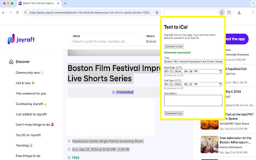 Text to iCal from Chrome web store to be run with OffiDocs Chromium online Text to iCal from Chrome web store to be run with OffiDocs Chromium online