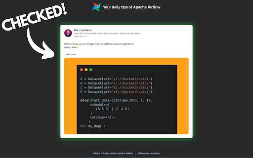 The Airflow Daily Tips from Chrome web store to be run with OffiDocs Chromium online The Airflow Daily Tips from Chrome web store to be run with OffiDocs Chromium online