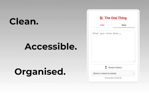 The One Thing to do list and notes extension from Chrome web store to be run with OffiDocs Chromium online The One Thing to do list and notes extension from Chrome web store to be run with OffiDocs Chromium online