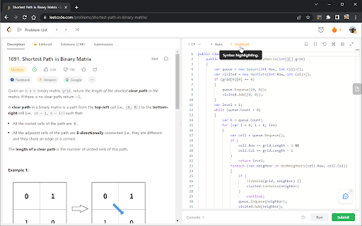 Toggle LeetCode Syntax Highlighting from Chrome web store to be run with OffiDocs Chromium online Toggle LeetCode Syntax Highlighting from Chrome web store to be run with OffiDocs Chromium online