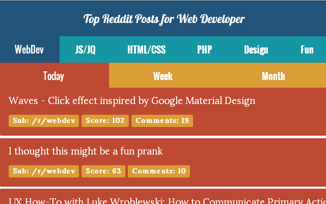 Top Reddit Posts for Web Developer from Chrome web store to be run with OffiDocs Chromium online Top Reddit Posts for Web Developer from Chrome web store to be run with OffiDocs Chromium online