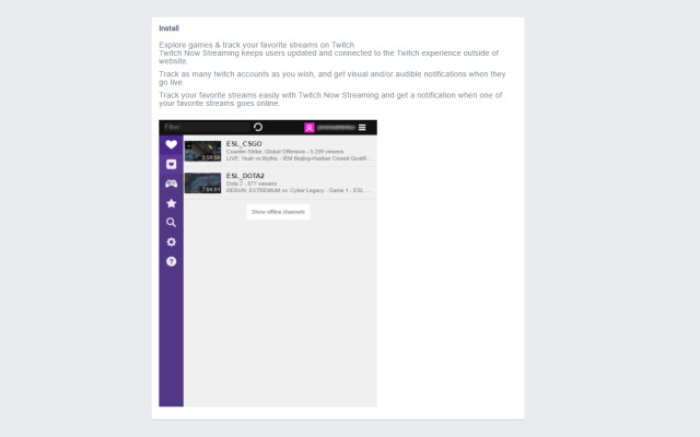 Twitch Now Streaming from Chrome web store to be run with OffiDocs Chromium online Twitch Now Streaming from Chrome web store to be run with OffiDocs Chromium online