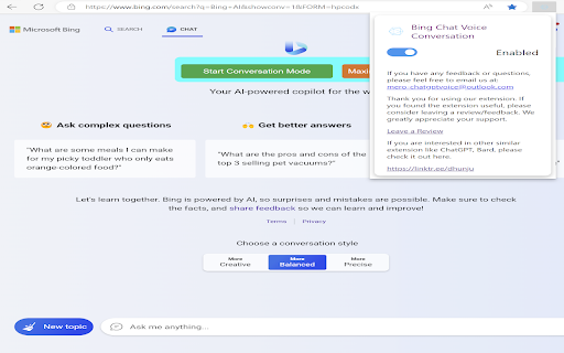Two Way Voice for Bing AI from Chrome web store to be run with OffiDocs Chromium online Two Way Voice for Bing AI from Chrome web store to be run with OffiDocs Chromium online