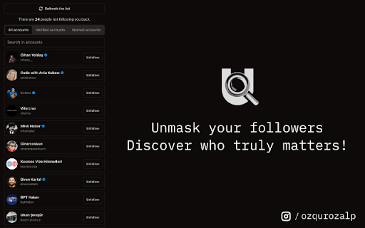 Unfolks Find who doesnt follow you back on Instagram! from Chrome web store to be run with OffiDocs Chromium online Unfolks Find who doesnt follow you back on Instagram! from Chrome web store to be run with OffiDocs Chromium online