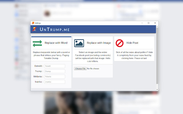 UnTrump.me from Chrome web store to be run with OffiDocs Chromium online UnTrump.me from Chrome web store to be run with OffiDocs Chromium online