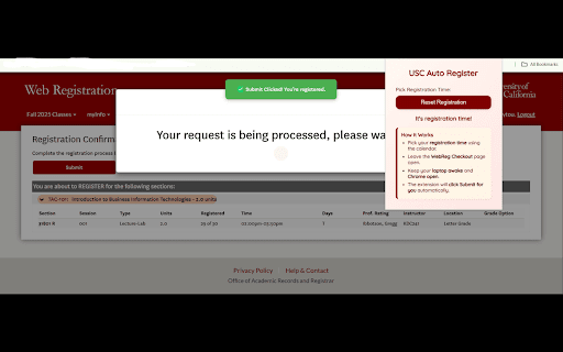 USC Auto Register from Chrome web store to be run with OffiDocs Chromium online USC Auto Register from Chrome web store to be run with OffiDocs Chromium online