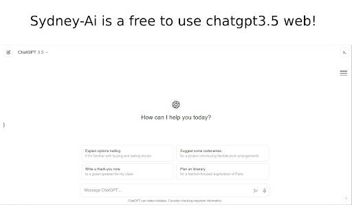 Voice Control for Sydney AI ChatGPT from Chrome web store to be run with OffiDocs Chromium online Voice Control for Sydney AI ChatGPT from Chrome web store to be run with OffiDocs Chromium online