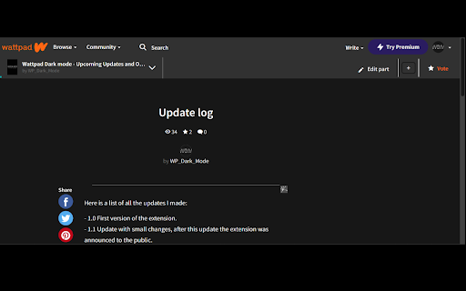Wattpad Dark Mode from Chrome web store to be run with OffiDocs Chromium online Wattpad Dark Mode from Chrome web store to be run with OffiDocs Chromium online