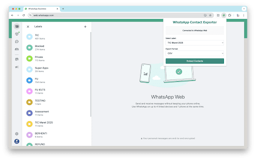 WhatsApp Contact Exporter from Chrome web store to be run with OffiDocs Chromium online WhatsApp Contact Exporter from Chrome web store to be run with OffiDocs Chromium online