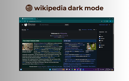 Wikipedia Dark Mode from Chrome web store to be run with OffiDocs Chromium online Wikipedia Dark Mode from Chrome web store to be run with OffiDocs Chromium online