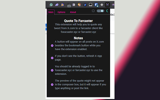 X quote to Farcaster from Chrome web store to be run with OffiDocs Chromium online X quote to Farcaster from Chrome web store to be run with OffiDocs Chromium online