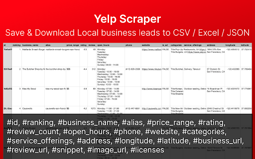 Yelp Scraper: Scrape Yelp business data from Chrome web store to be run with OffiDocs Chromium online Yelp Scraper: Scrape Yelp business data from Chrome web store to be run with OffiDocs Chromium online