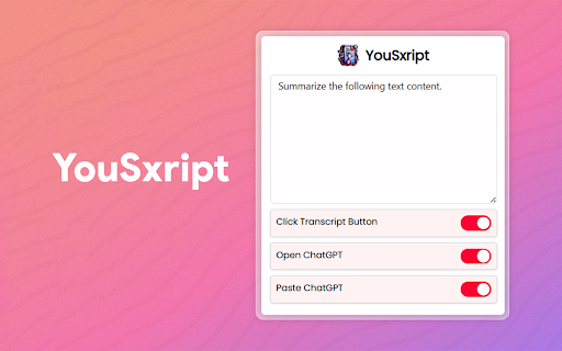 YouSxript from Chrome web store to be run with OffiDocs Chromium online YouSxript from Chrome web store to be run with OffiDocs Chromium online