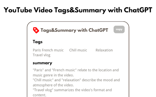 YouTube Video Tags Summary with ChatGPT from Chrome web store to be run with OffiDocs Chromium online YouTube Video Tags Summary with ChatGPT from Chrome web store to be run with OffiDocs Chromium online