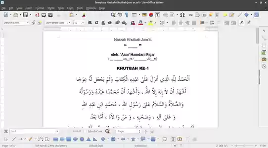 Free template Naskah Khutbah Jumat valid for LibreOffice, OpenOffice, Microsoft Word, Excel, Powerpoint and Office 365
