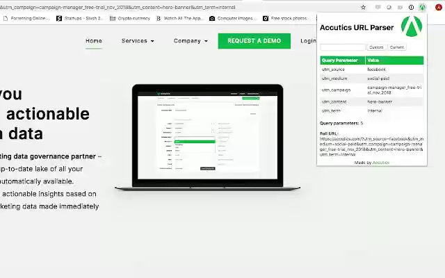 Accutics URL Parser from Chrome web store to be run with OffiDocs Chromium online Accutics URL Parser from Chrome web store to be run with OffiDocs Chromium online