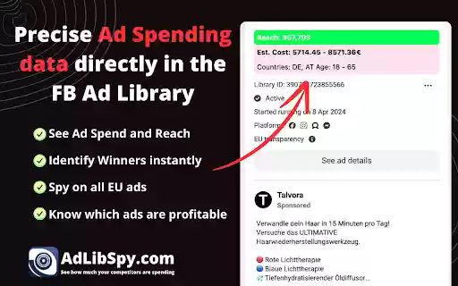 AdLibSpy See Spend in FB Ads Library from Chrome web store to be run with OffiDocs Chromium online AdLibSpy See Spend in FB Ads Library from Chrome web store to be run with OffiDocs Chromium online