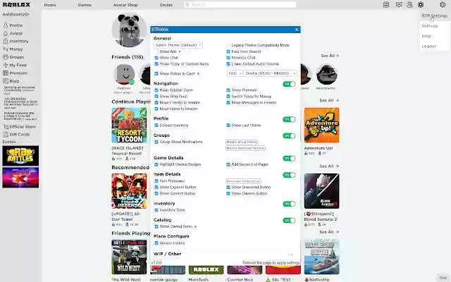 BTRoblox Making Roblox Better from Chrome web store to be run with OffiDocs Chromium online BTRoblox Making Roblox Better from Chrome web store to be run with OffiDocs Chromium online