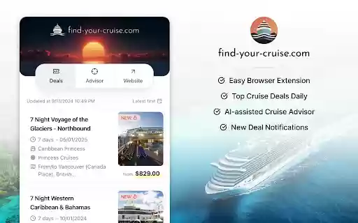 Cruise Deals Advisor | find your cruise.com from Chrome web store to be run with OffiDocs Chromium online Cruise Deals Advisor | find your cruise.com from Chrome web store to be run with OffiDocs Chromium online