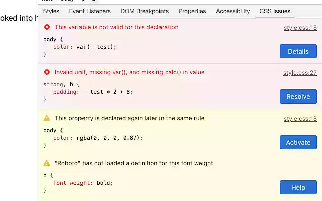 CSS Issues Panel from Chrome web store to be run with OffiDocs Chromium online CSS Issues Panel from Chrome web store to be run with OffiDocs Chromium online
