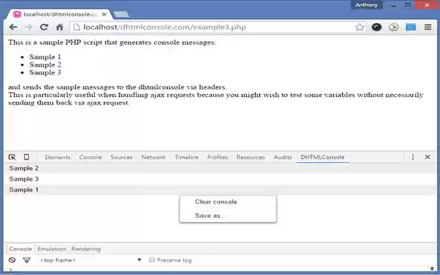 DHTMLConsole from Chrome web store to be run with OffiDocs Chromium online DHTMLConsole from Chrome web store to be run with OffiDocs Chromium online