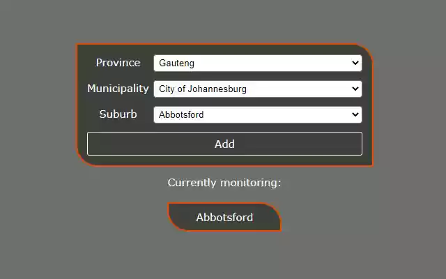 Eskom Loadshedding from Chrome web store to be run with OffiDocs Chromium online Eskom Loadshedding from Chrome web store to be run with OffiDocs Chromium online