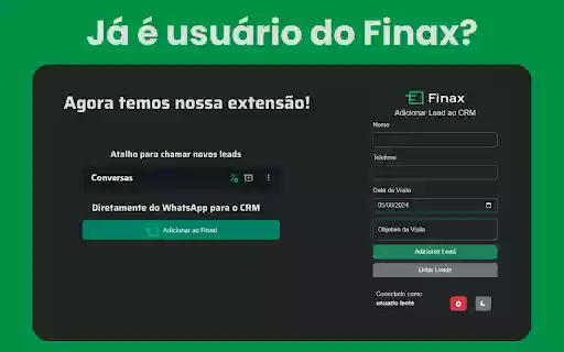 Finax CRM Integrado from Chrome web store to be run with OffiDocs Chromium online Finax CRM Integrado from Chrome web store to be run with OffiDocs Chromium online