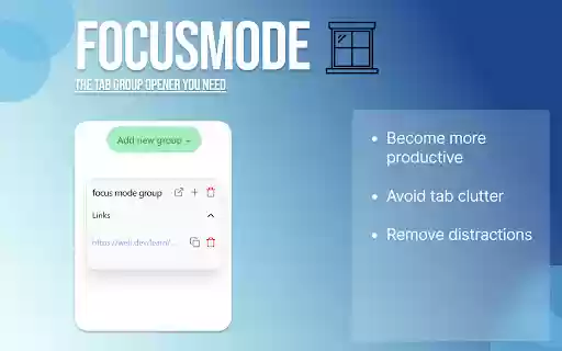 FocusMode Tab Groups Opener from Chrome web store to be run with OffiDocs Chromium online FocusMode Tab Groups Opener from Chrome web store to be run with OffiDocs Chromium online