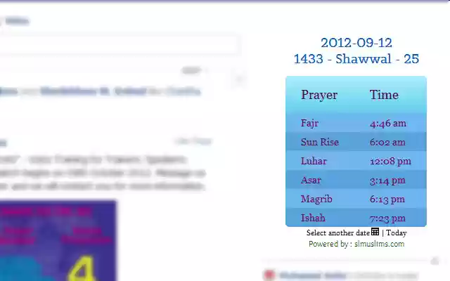 Islamic Prayer Times for Facebook from Chrome web store to be run with OffiDocs Chromium online Islamic Prayer Times for Facebook from Chrome web store to be run with OffiDocs Chromium online