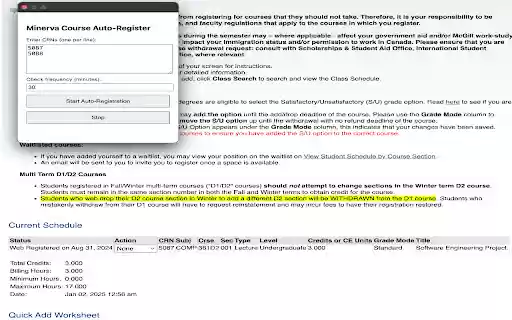 Minerva Course Auto Register from Chrome web store to be run with OffiDocs Chromium online Minerva Course Auto Register from Chrome web store to be run with OffiDocs Chromium online