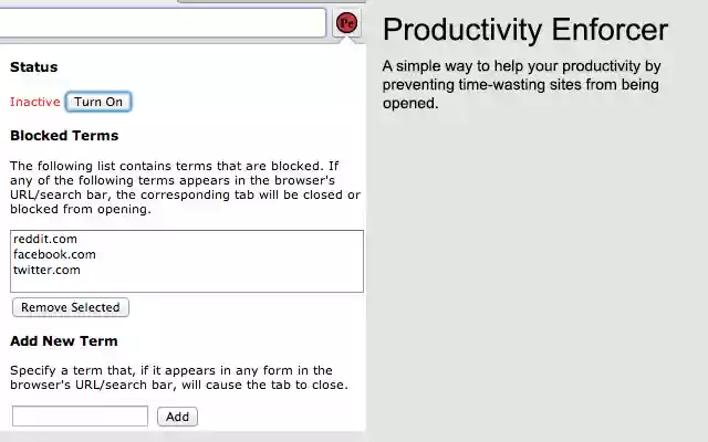 Productivity Enforcer from Chrome web store to be run with OffiDocs Chromium online Productivity Enforcer from Chrome web store to be run with OffiDocs Chromium online