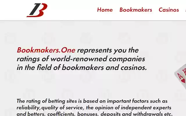 Quick access to Bookmakers.one from Chrome web store to be run with OffiDocs Chromium online Quick access to Bookmakers.one from Chrome web store to be run with OffiDocs Chromium online