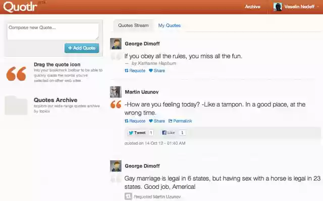 Quotlr Social Quotes from Chrome web store to be run with OffiDocs Chromium online Quotlr Social Quotes from Chrome web store to be run with OffiDocs Chromium online