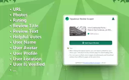 ScrapeJob Tripadvisor Review Scraper from Chrome web store to be run with OffiDocs Chromium online ScrapeJob Tripadvisor Review Scraper from Chrome web store to be run with OffiDocs Chromium online