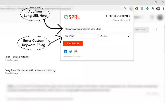 SPRL Link Shortener from Chrome web store to be run with OffiDocs Chromium online SPRL Link Shortener from Chrome web store to be run with OffiDocs Chromium online