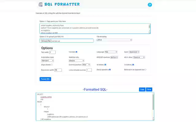 SQL Formatter from Chrome web store to be run with OffiDocs Chromium online SQL Formatter from Chrome web store to be run with OffiDocs Chromium online