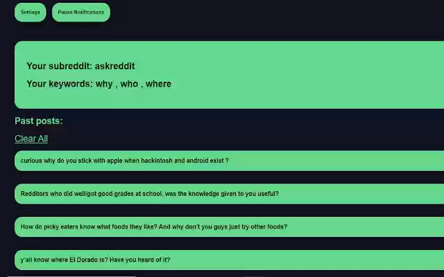 Subtool reddit post keyword notifier from Chrome web store to be run with OffiDocs Chromium online Subtool reddit post keyword notifier from Chrome web store to be run with OffiDocs Chromium online