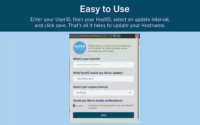 SuperDDNS Updater from Chrome web store to be run with OffiDocs Chromium online SuperDDNS Updater from Chrome web store to be run with OffiDocs Chromium online