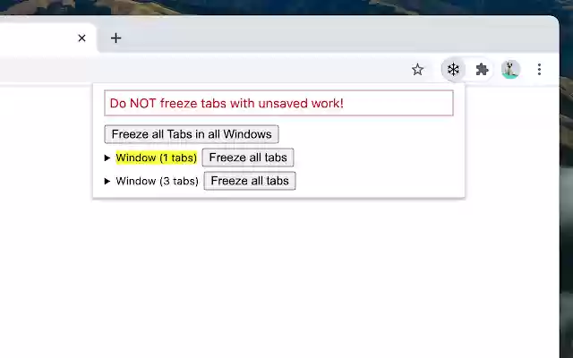 Tab Freezer from Chrome web store to be run with OffiDocs Chromium online Tab Freezer from Chrome web store to be run with OffiDocs Chromium online