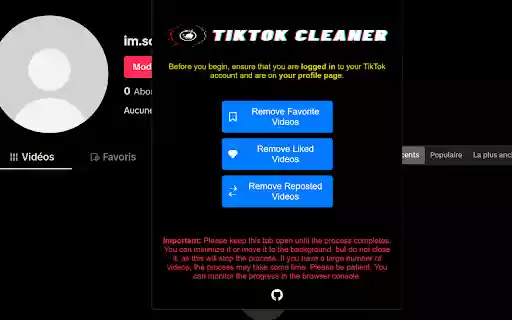 TikTok Cleaner from Chrome web store to be run with OffiDocs Chromium online TikTok Cleaner from Chrome web store to be run with OffiDocs Chromium online
