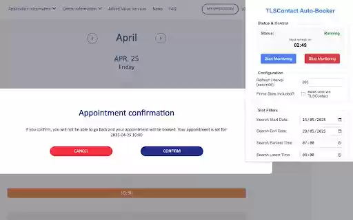 TLSContact Appointment Booker for Schengen Visa from Chrome web store to be run with OffiDocs Chromium online TLSContact Appointment Booker for Schengen Visa from Chrome web store to be run with OffiDocs Chromium online