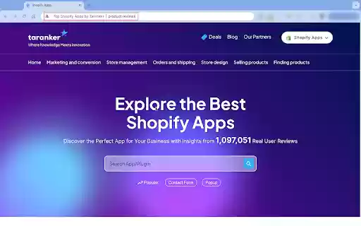 Top Shopify Apps by Taranker from Chrome web store to be run with OffiDocs Chromium online Top Shopify Apps by Taranker from Chrome web store to be run with OffiDocs Chromium online